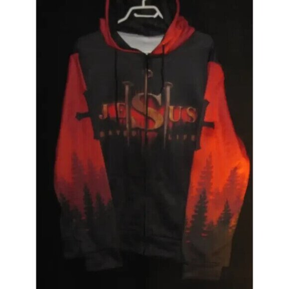 Jesus Christ Saved My Life Cross Full Zip Hoodie Jacket Sweatshirt Adult XL - Picture 5 of 9